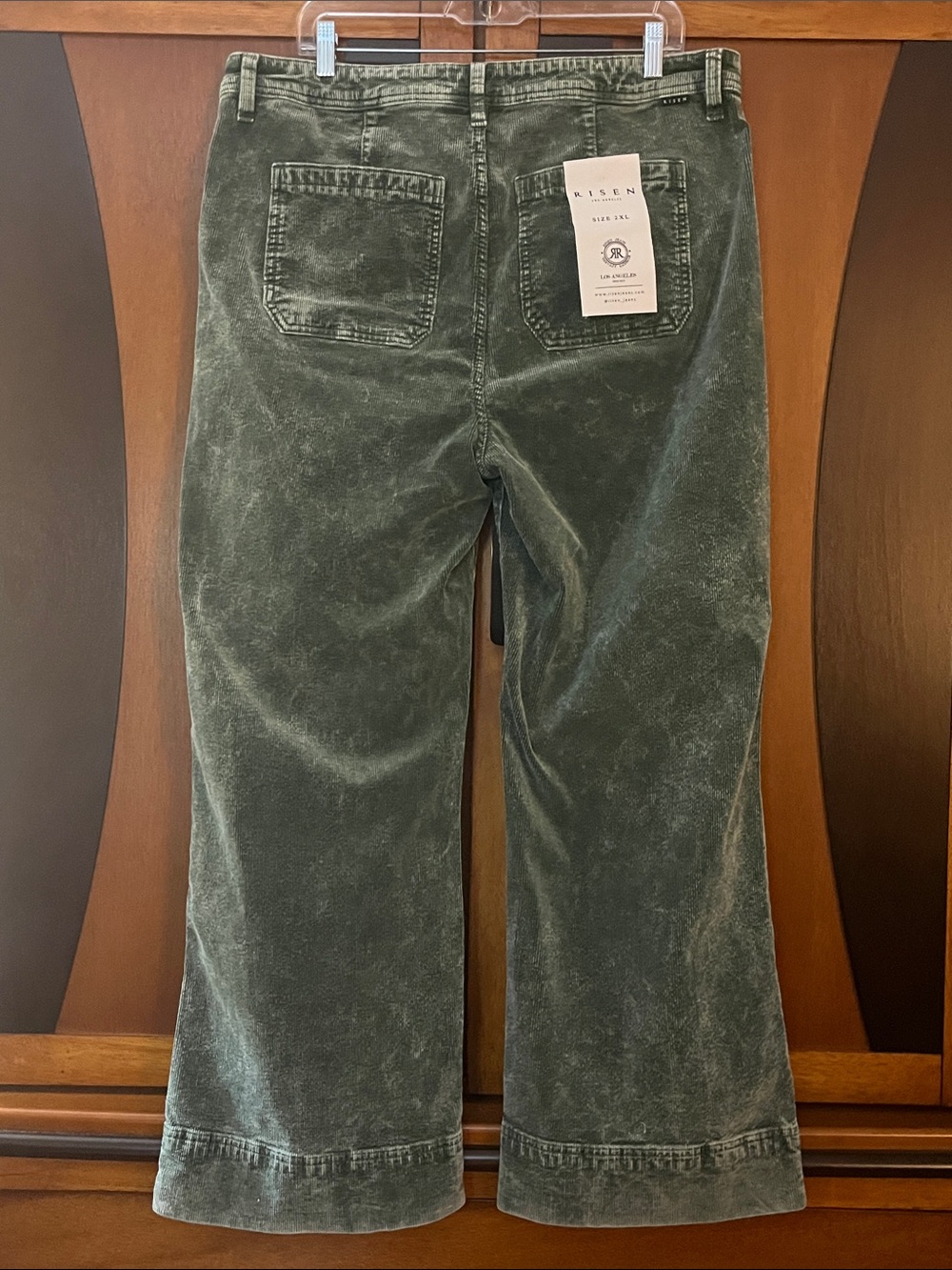 NWTRisen Washed Forest Green Pinwale Corduroy Wide Leg Pants w/Front Welt Pocket - Picture 8 of 10